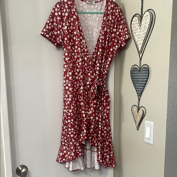 Floral Red Wrap Dress - Picture 6 of 14